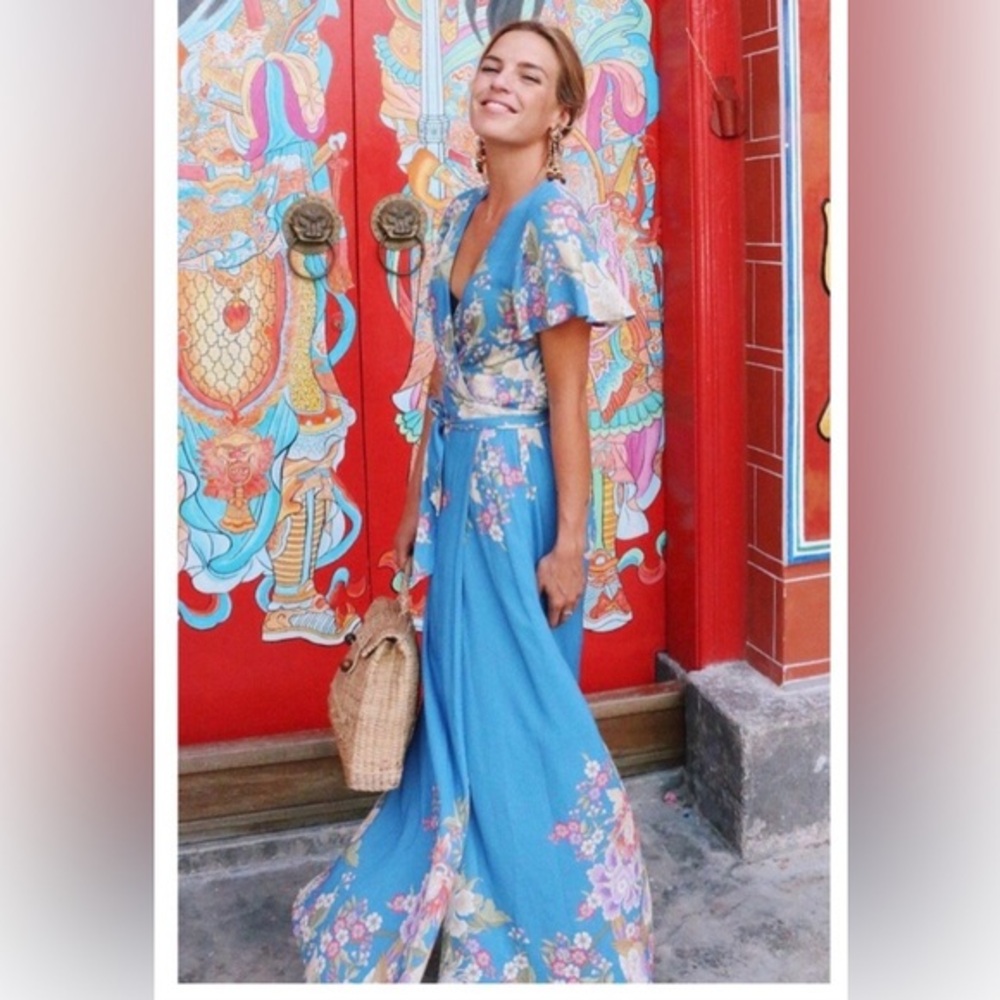 Spell Blue skies wrap dress large